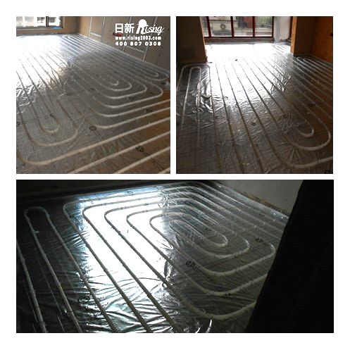 綠城九溪玫瑰園別墅地源熱泵系統(tǒng)地暖安裝階段