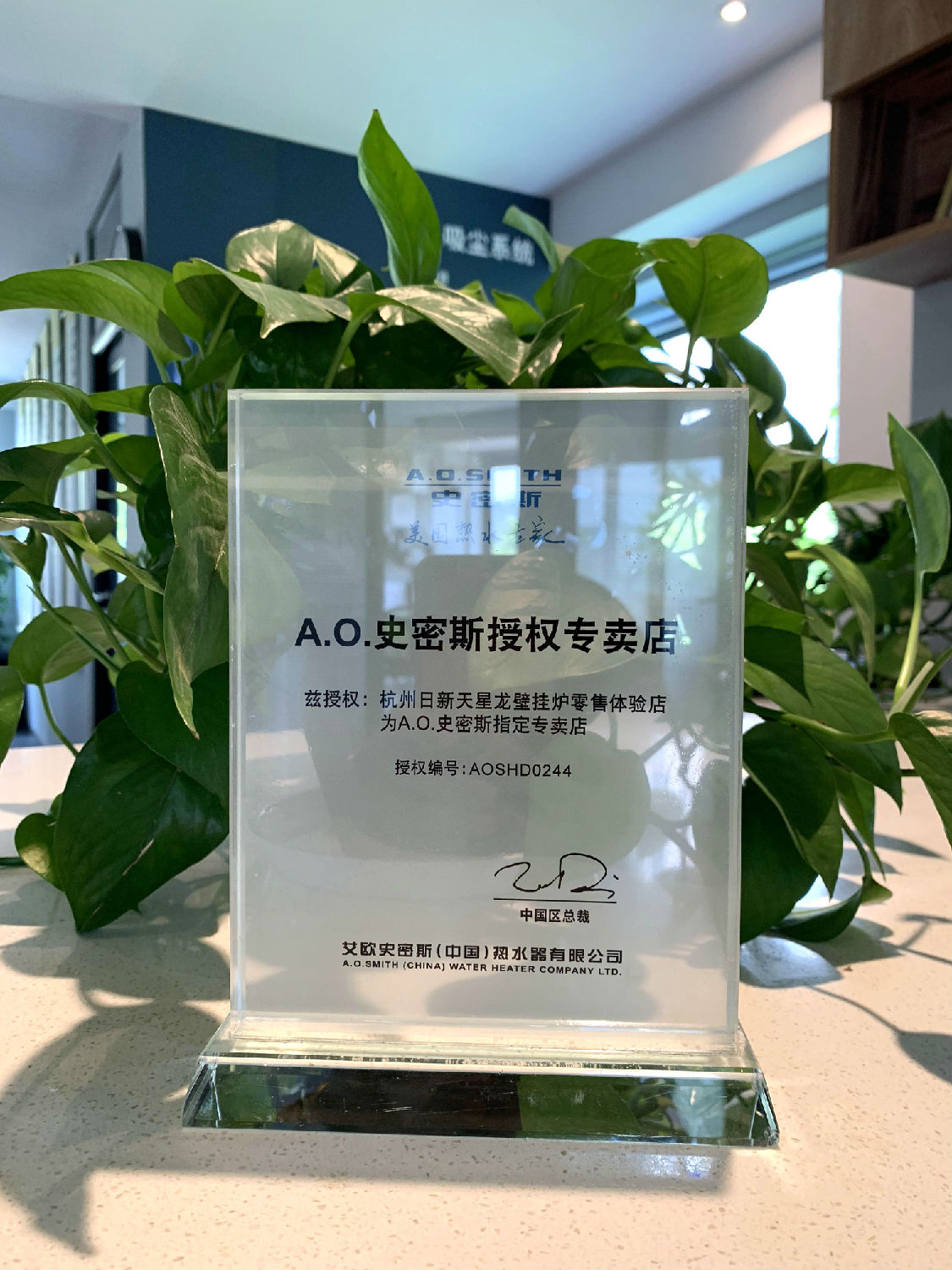 日新環(huán)境AO史密斯鍋爐專賣店授權(quán)書